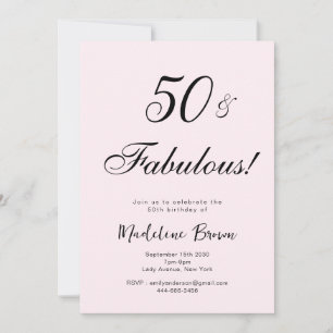 Invitación Elegante tipografía rosado negro 50 cumpleaños