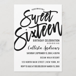 Invitación Elegante tipografía simple blanca y negra dulce 16