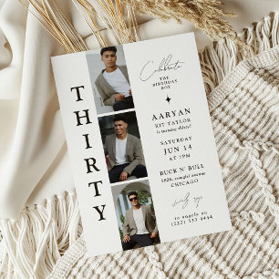 Invitación Elegante tira de fotos THIRTY Cumpleaños 30 