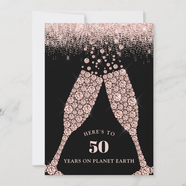 Invitación Elegante tocador negro de champagne 50 cumpleaños (Anverso)