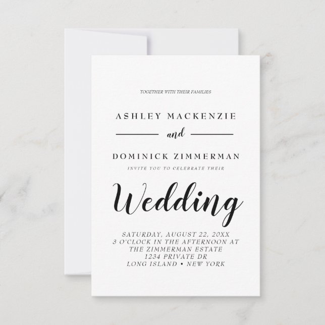Invitación Elegante Todo En Un Boda De Guión Negro (Anverso)