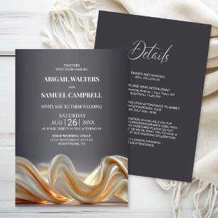 Invitación Elegante todo en un Boda de seda dorada