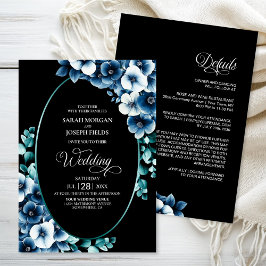 Invitación Elegante todo en un Boda floral azul