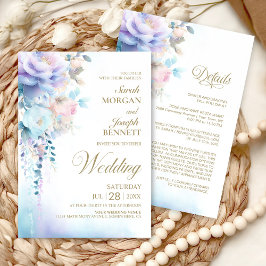 Invitación Elegante todo en un Boda floral azul