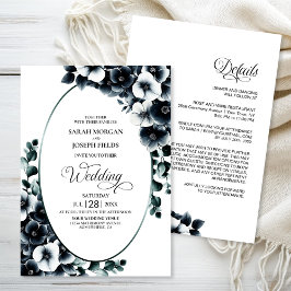 Invitación Elegante todo en un Boda floral blanco negro