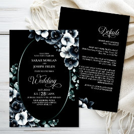 Invitación Elegante todo en un Boda floral blanco y negro