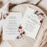 Invitación Elegante Todo En Un Boda Floral De Acuarela<br><div class="desc">Esta elegante colección de Blooms Románticas incluye flores de color burdeos y rubia con hojas de vegetación emparejadas con una elegante letra de serif y delicados sans en negro,  con la opción de incluir detalles adicionales en la parte posterior. Elementos coincidentes disponibles.</div>