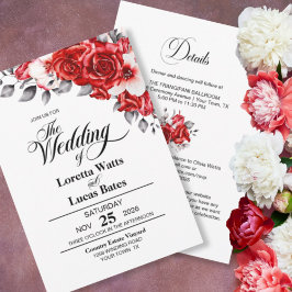 Invitación Elegante Todo En Un Boda Floral Rosa Rojo