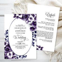 Invitación Elegante todo en un Boda morado floral