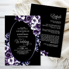 Invitación Elegante todo en un Boda morado floral