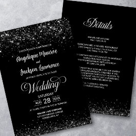 Invitación Elegante todo en un Boda Purpurina negro