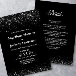 Invitación Elegante todo en un Boda Purpurina negro