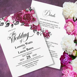 Invitación Elegante Todo En Un Boda Rosa Rosa Floral