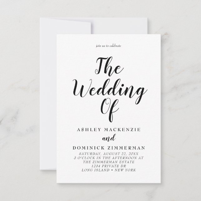 Invitación Elegante Todo En Un Guión Negro Boda (Anverso)