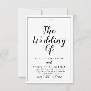 Invitación Elegante Todo En Un Guión Negro Boda Bordeado