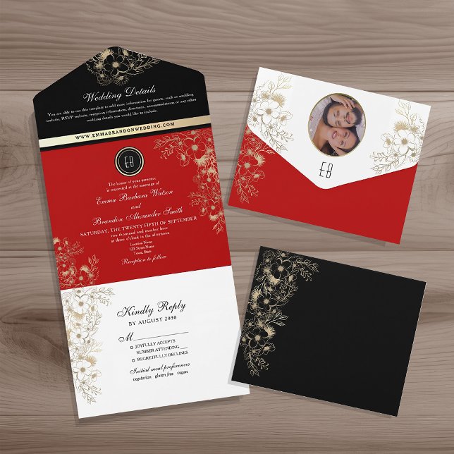 Invitación elegante todo en uno negro y rojo (Subido por el creador)