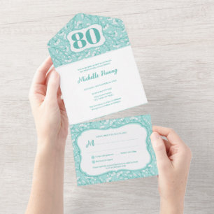 Invitación elegante todo en uno para 80 cumpleaños
