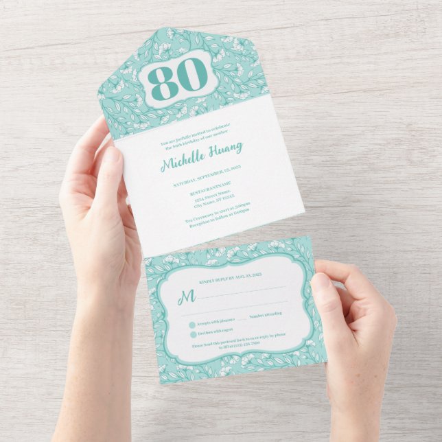 Invitación elegante todo en uno para 80 cumpleaños (desgarro)