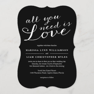 Invitación Elegante Todo Lo Que Necesitas Es Amor Boda Negro