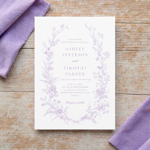 Invitación Elegante Toile Boda Floral de Lavanda Francesa