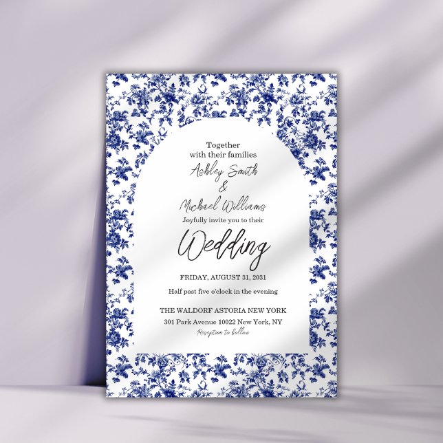 Invitación Elegante Toile De Jouy Floral Azul Boda Floral (Subido por el creador)