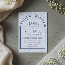 Invitación Elegante Toile Floral de Monograma en Azul para Bo