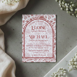 Invitación Elegante Toile Floral de Monograma en Guión Rojo B