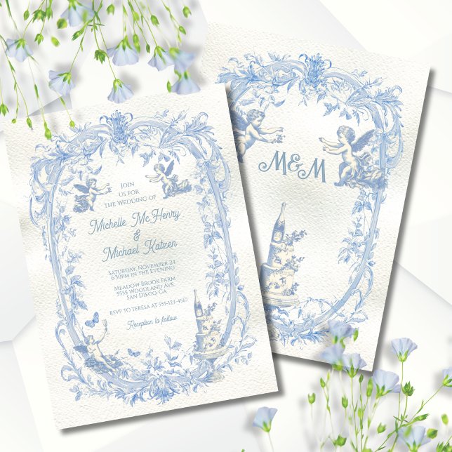 Invitación Elegante toile francés floral cupido ángel Boda (Subido por el creador)