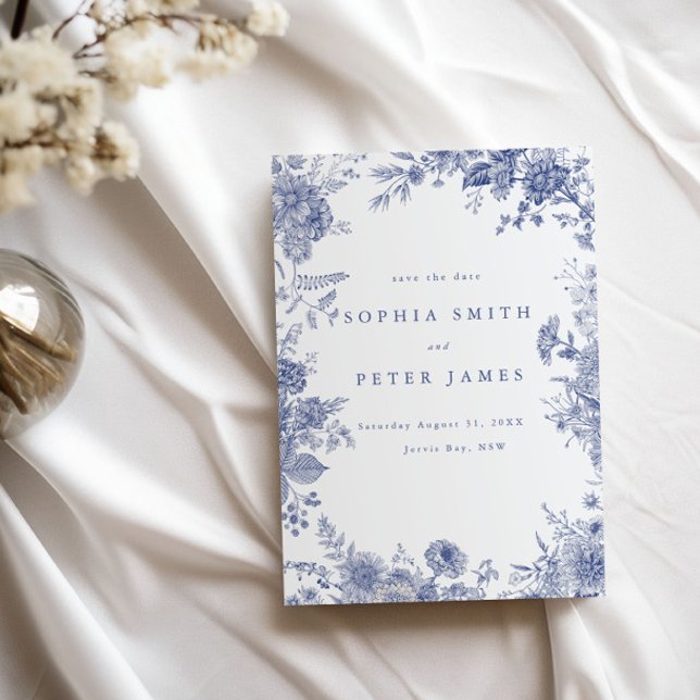 Invitación Elegante Toile French Blue Garden Floral (Subido por el creador)