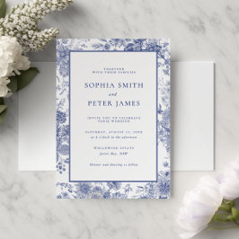 Invitación Elegante Toile French Blue Garden Floral