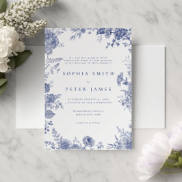 Invitación Elegante Toile French Blue Garden Floral