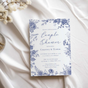 Invitación Elegante Toile French Blue pareja ducha
