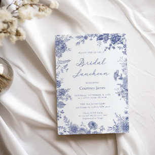 Invitación Elegante Toile French Blue Tile Bridal Luncheon