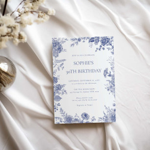 Invitación Elegante toile French Blue toile 30 cumpleaños