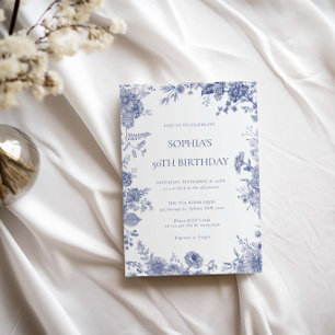 Invitación Elegante toile French Blue toile 50 cumpleaños