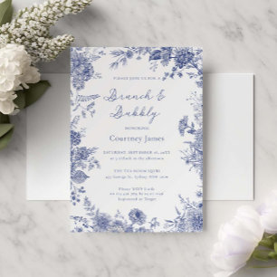 Invitación Elegante Toile French Blue toile Brunch and Bubbly