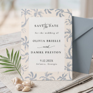 Invitación Elegante Toile Tropical Azul Polvoriento Costero S