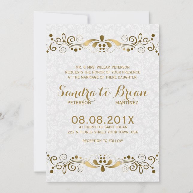 Invitación Elegante Tono De Oro Lugar Floral Con Damascos Bla (Reverso)