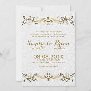 Invitación Elegante Tono De Oro Lugar Floral Con Damascos Bla