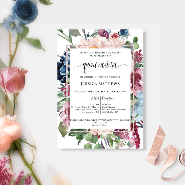 Invitación Elegante Tono Pastel acuarela Floral Quinceañera (Subido por el creador)