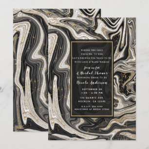 Invitación Elegante Tormenta de Negro, Blanco y Dorado para D