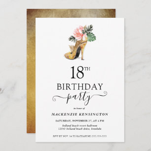 Invitación Elegante Toro de Oro Floral Alta Talla 18 cumpleañ