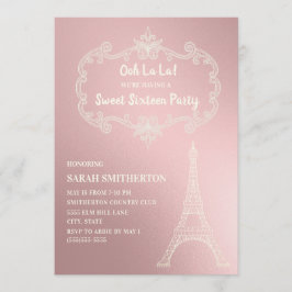 Invitación Elegante Torre Eiffel de Crema Rosa Cumpleaños Dul