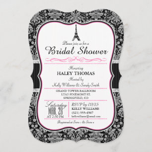 Invitación Elegante Torre Eiffel Ducha Bridal; Damasco Negro