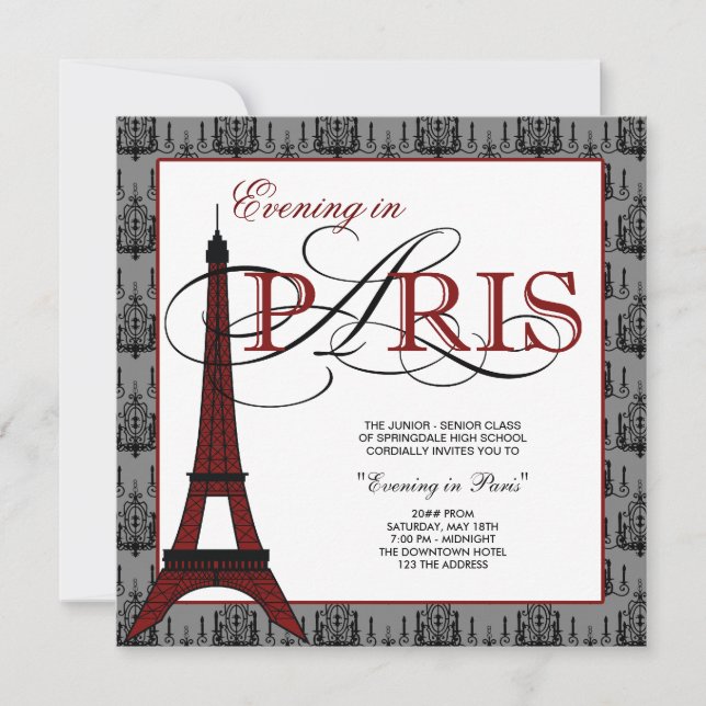 Invitación Elegante Torre Eiffel Paris Prom (Anverso)