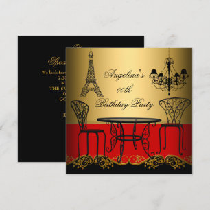 Invitación Elegante Torre Eiffel Rojo Dorado París Fiesta de 