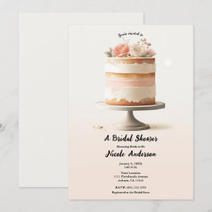 Invitación Elegante Torta Floral de Melocotón Rosado para Des