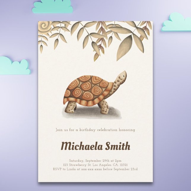 Invitación Elegante Tortoise Sepia Brown Cumpleaños (Subido por el creador)