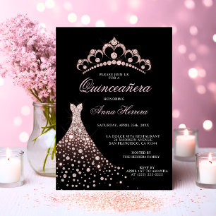 Invitación Elegante traje de traje de estilo Quinceañera rosa