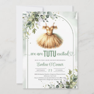 Invitación Elegante traje de tutu dorado verde chica arcaico